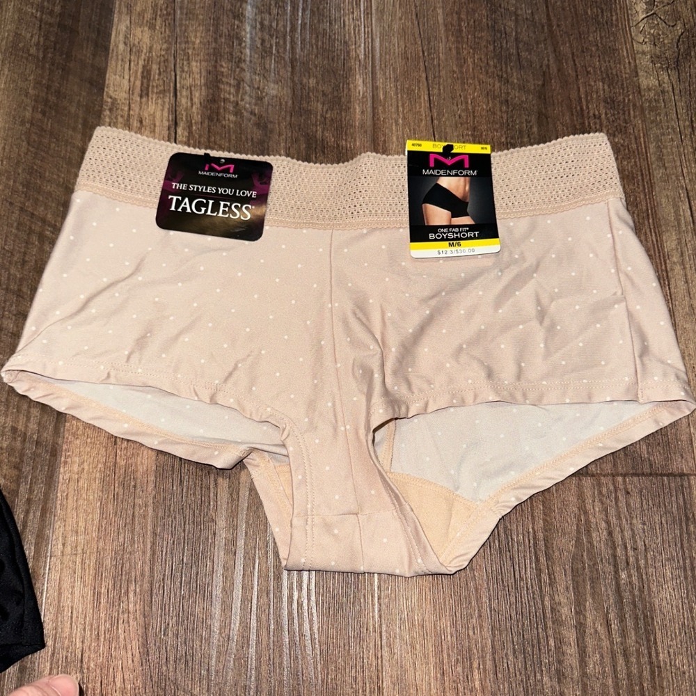 Maidenform One Fab Fit Boyshorts NWT size M(6) Nude Polka Dot & Black - Picture 3 of 3